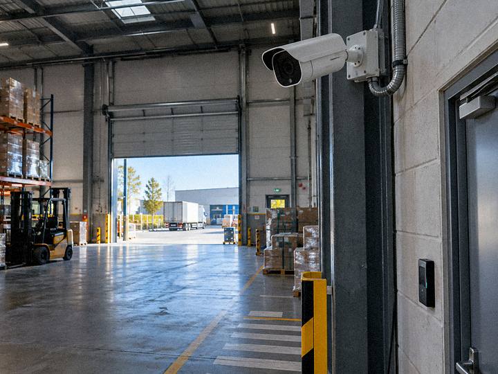 Cámara de seguridad en el muelle de carga de una nave logística
